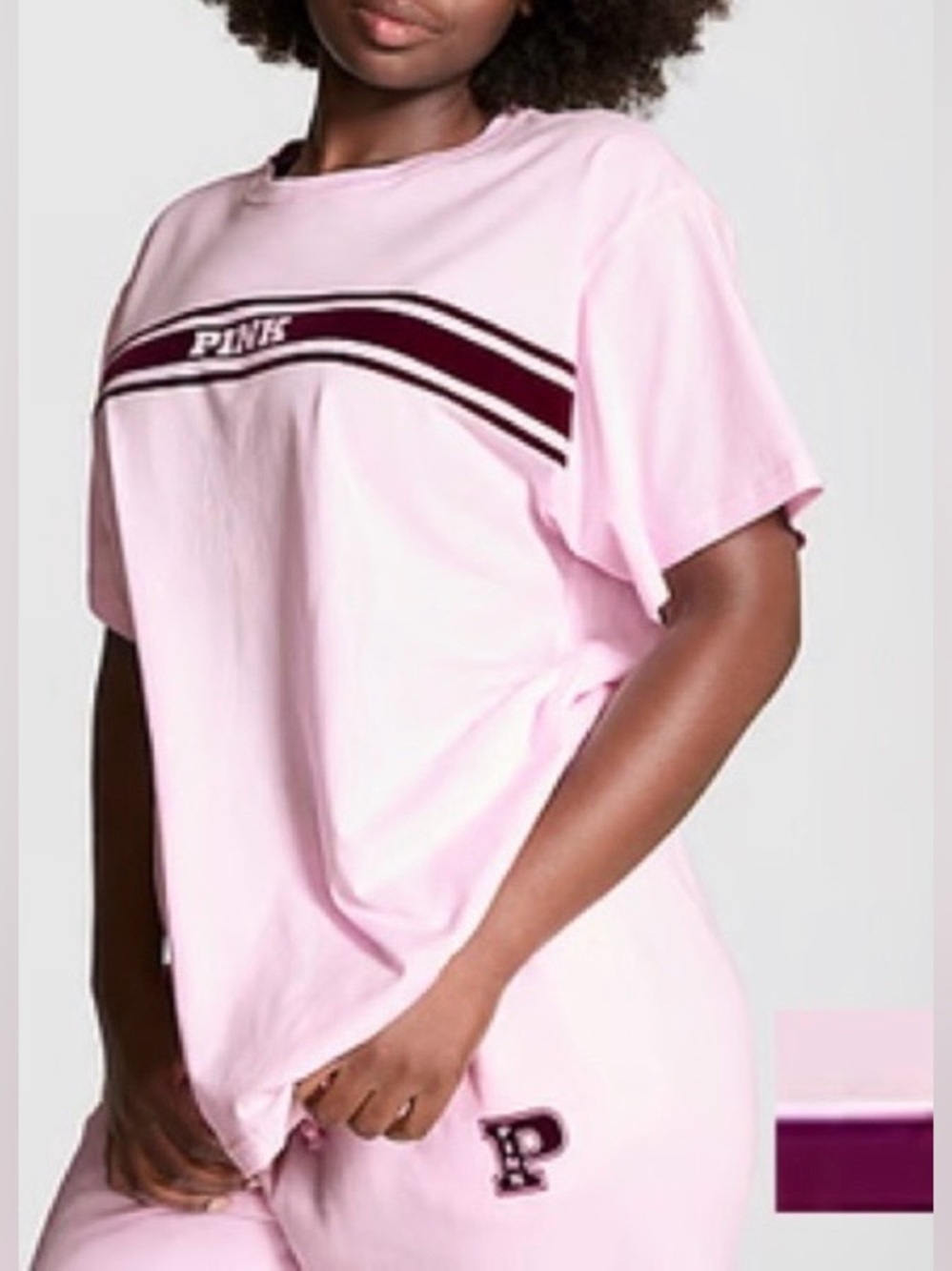 PINK Victoria's Secret Campus Cotton Tee Pink Tulip Thriller Stripe Velvet